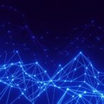 a blue background with lines and dots